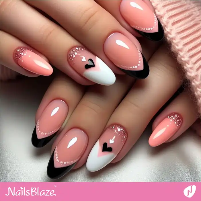 Embellished Peach Fuzz V-shaped Nails Heart Design | Color of the Year 2024 - NB1893